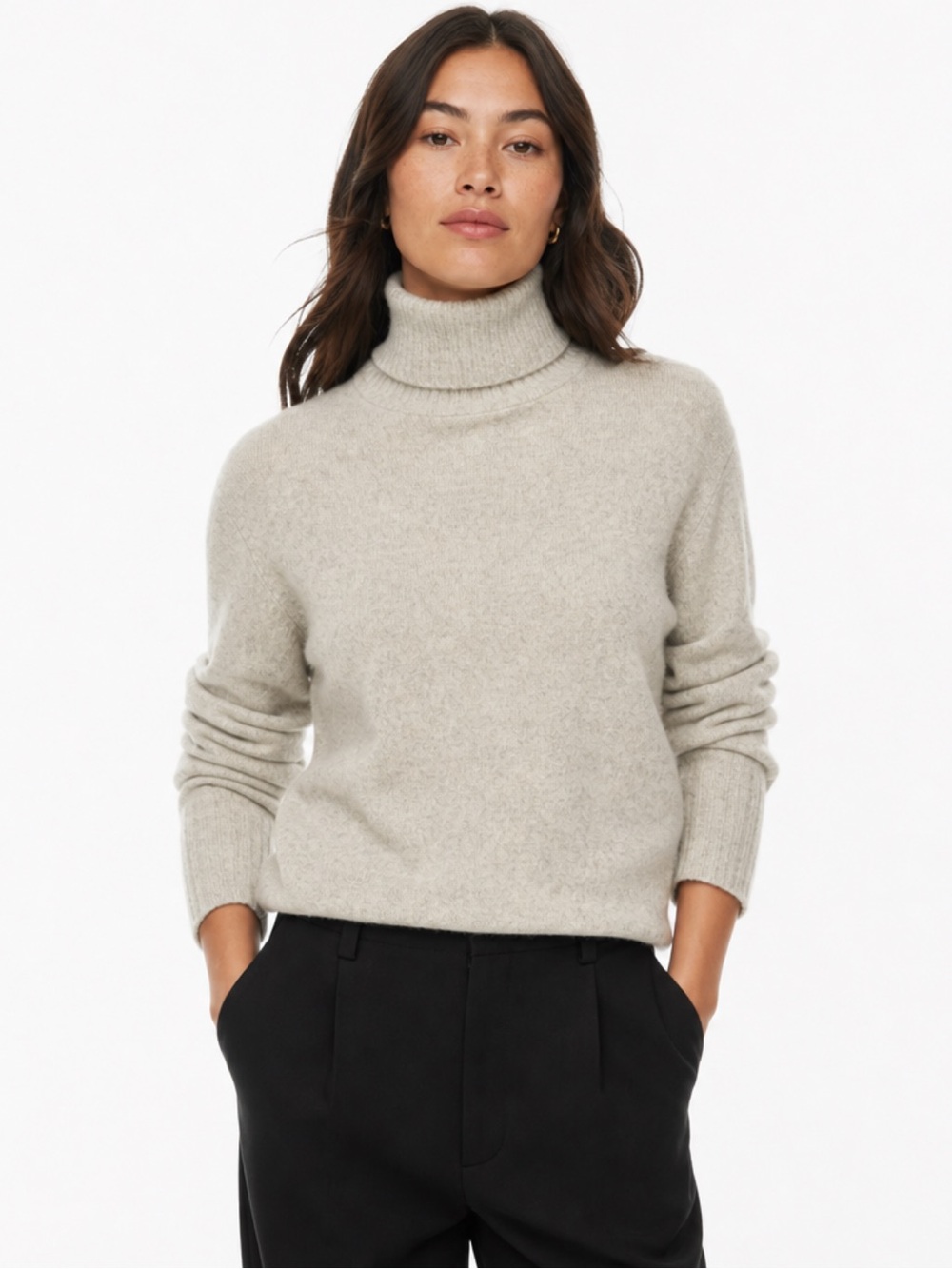 🩶Aritzia Babaton Wool Yak Oversized Turtleneck Sweater Gray Cream Oversized XXS